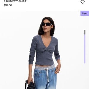 Desigual Ribbed Knot Long Sleeve Top - Gray